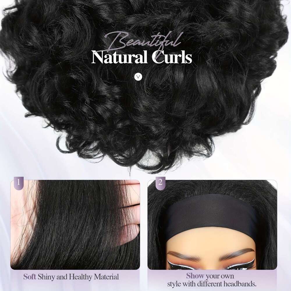 Women's Elegant Curly Wave Headband Wig Heat-Resistant Hair Elastic Net Natural Look Everyday & Special Events Easy To Style With Perfect For Par