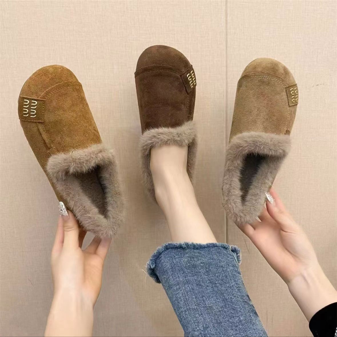 Free Shipping Women's Fleece-Lined Casual Shoes 2025 Fall/Winter New Arrival Outerwear Anti-Slip Low Heel Soft Sole Warm Cotton Boots Khaki Camel
