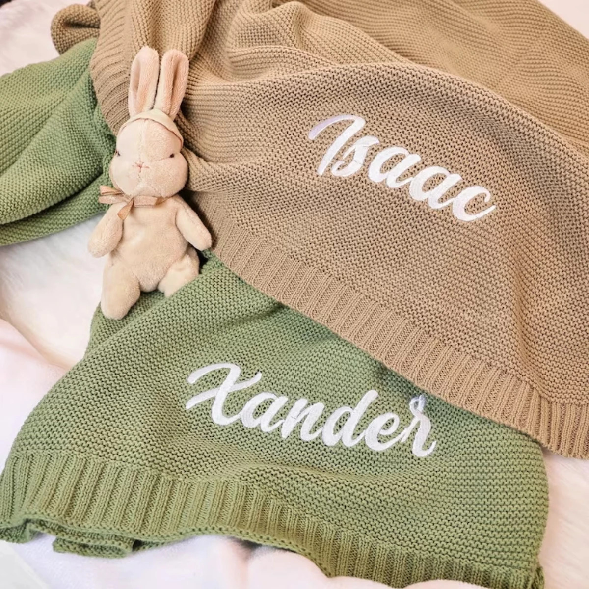 Personalized Custom name letter Embroidered born Nursery Baby Knit Blanket children Chunky Handmade Gifts for Boy Girl 251027