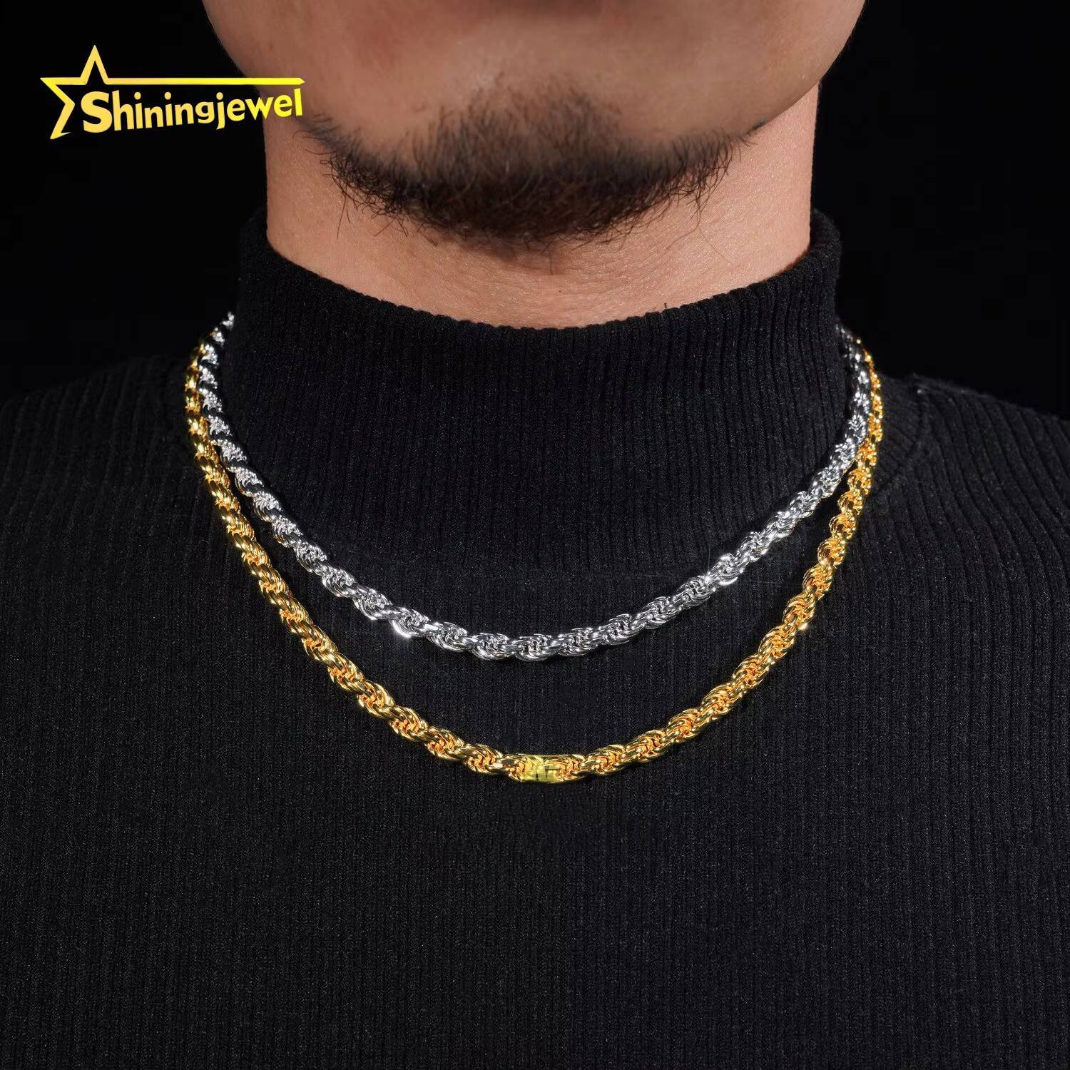 Real Gold Plated 6mm Pass Diamond Tester Stainless Steel Moissanite Rope Chain Cadena Not Tarnish