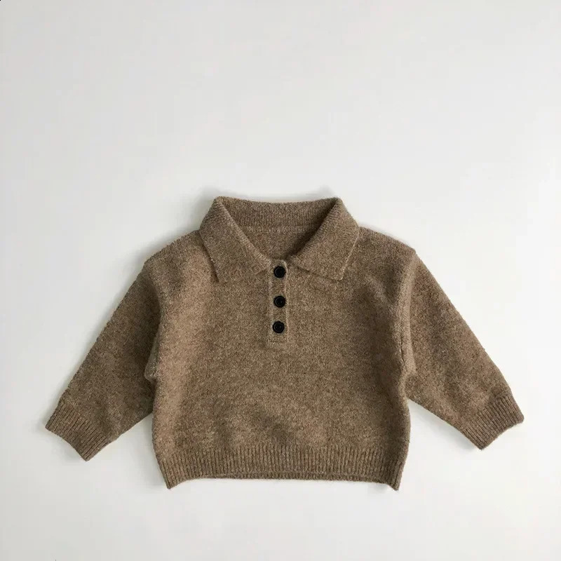 4424 Childrens Sweater Autumn and Winter Retro Baby Boys Knitted Sweater Lapel Pullover Coat 251027