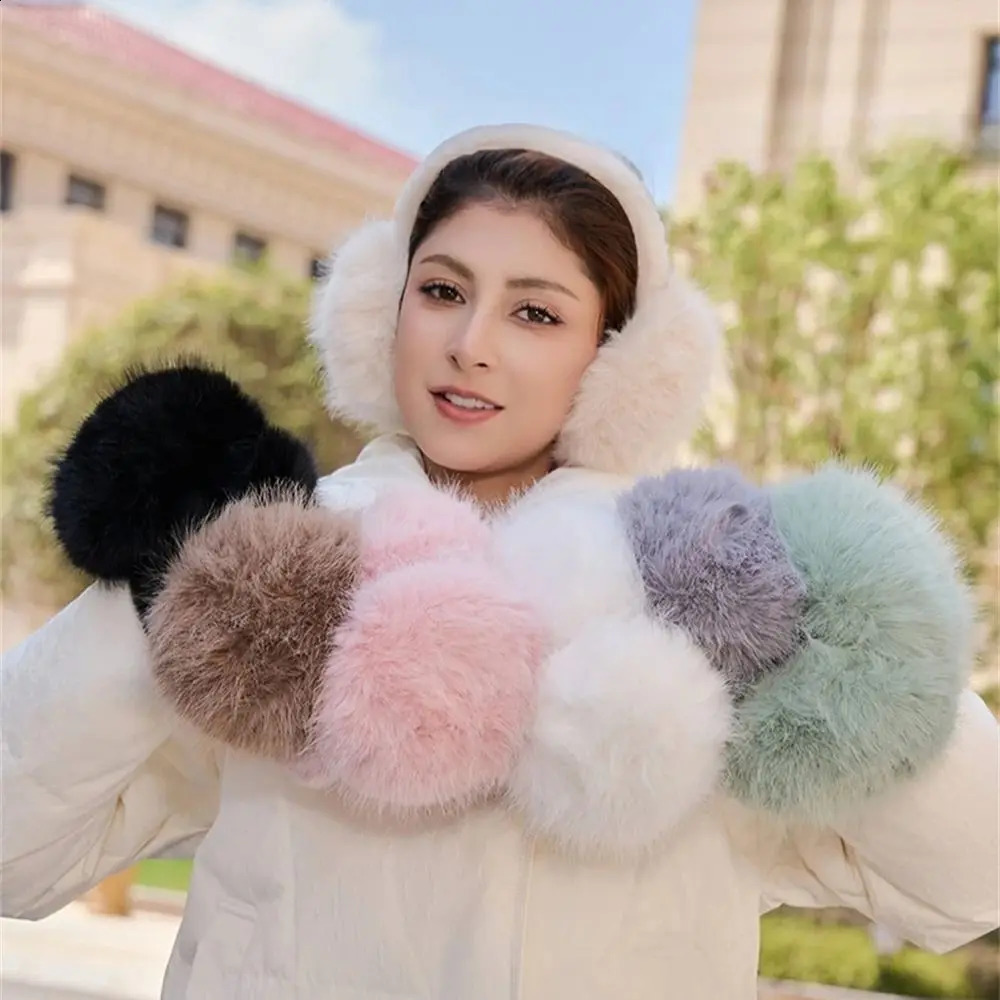 Cute Plush Headphones Style Earmuffs Women Winter Warm Soft Ear Covers Fluffy Outdoor Hair Band Solid Fur Fashion Unisex Earflap 251027