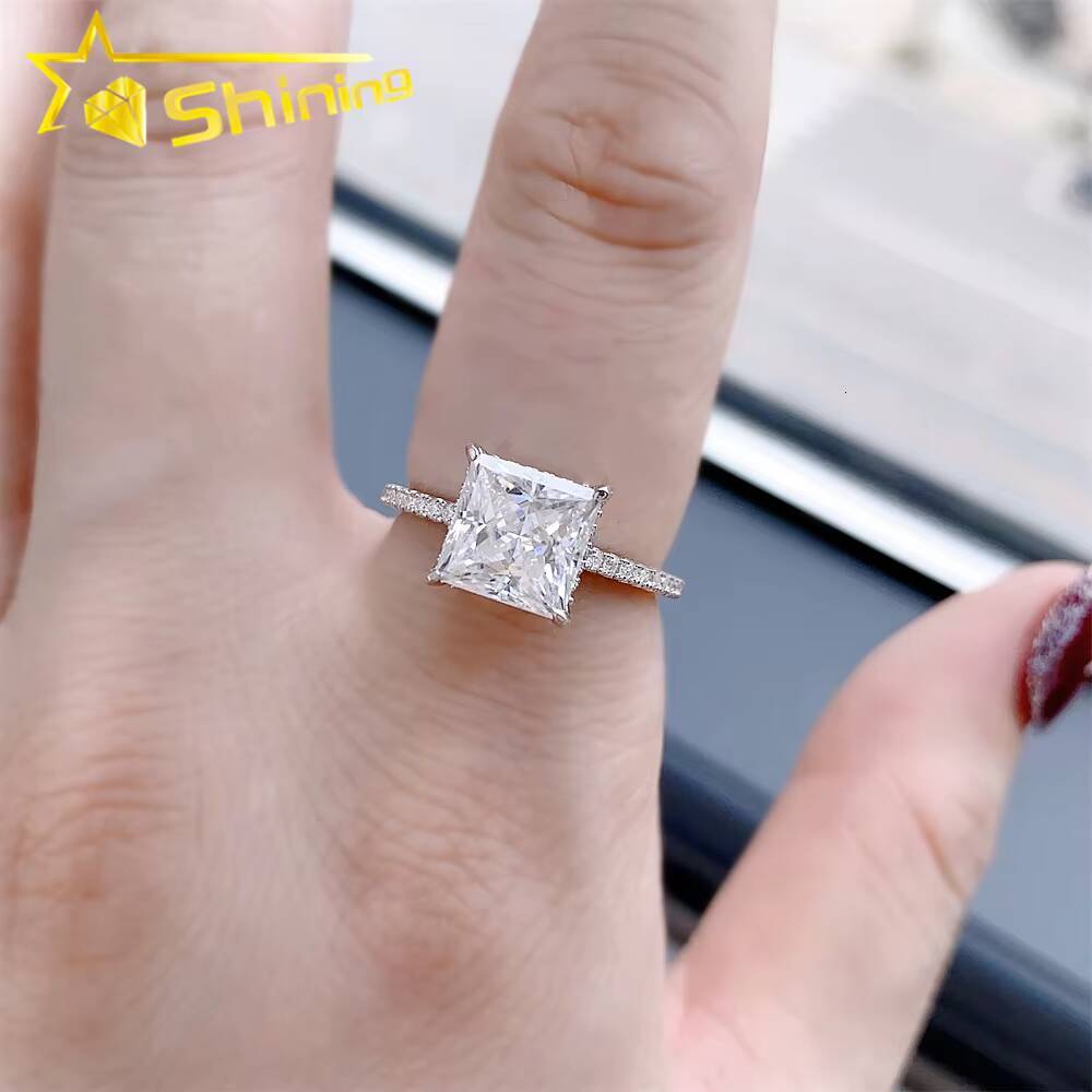 Wholesale Price 925 Sterling Silver D VVS Princess Cut Moissanite Ring Women Moissanite Wedding Rings Fine Jewelry