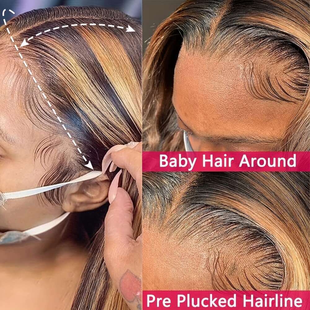 Honey Blonde Wig 13X4 HD Transparent 4/27 Highlight Ombre Lace Front Pre Plucked With Baby 200% Density Straight Glueless Human Hair Wigs For Women