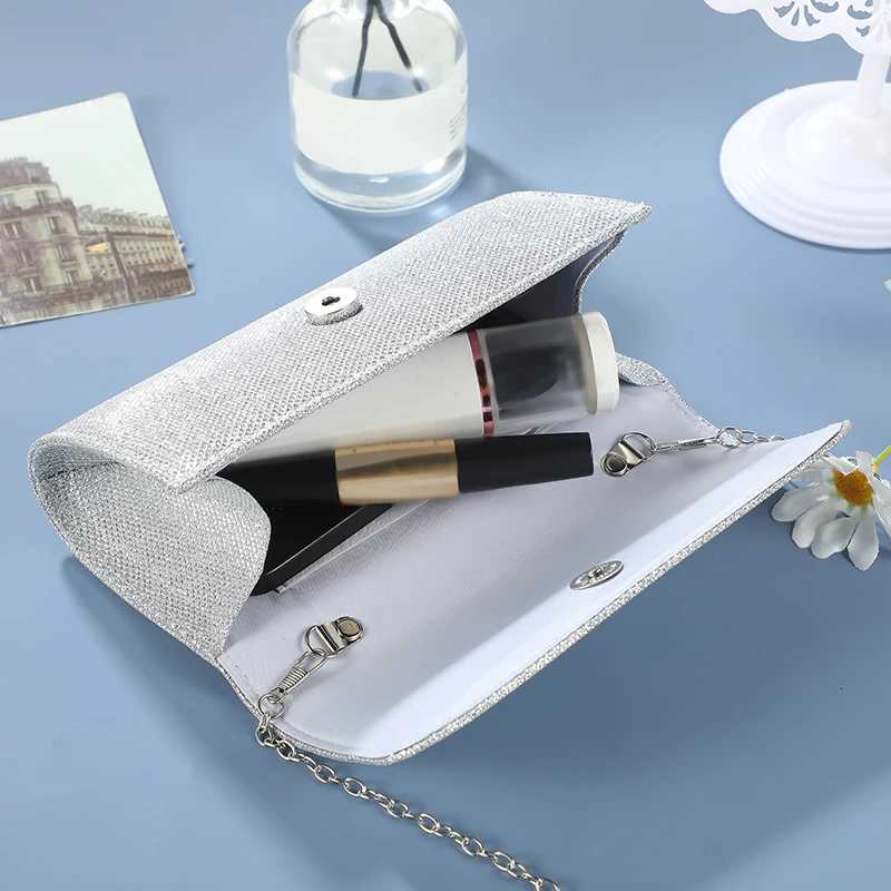 Female Shiny Evening Clutch Bag Square Shape Wedding Party Handbag with Bling Chain Underarm Phone Package H251027