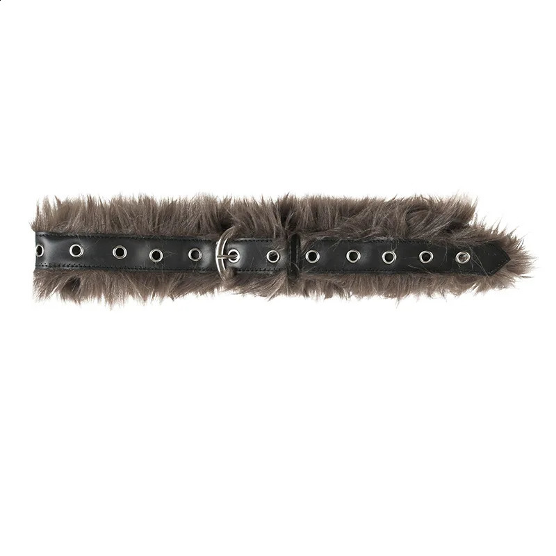 2025 Fashion Vintage Faux Fur Spliced Leather Pu Women Belt Chic tie Y2k Simple AllMatch Waist Accessories 251027
