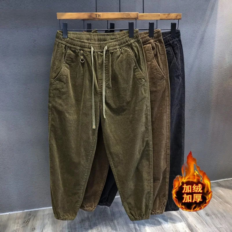 Men Clothing Retro Corduroy Loose Fleece Thick Warm Harem Pants Y2K Casual Streetwear Baggy Sweatpants Autumn Winter Pantalones 251027