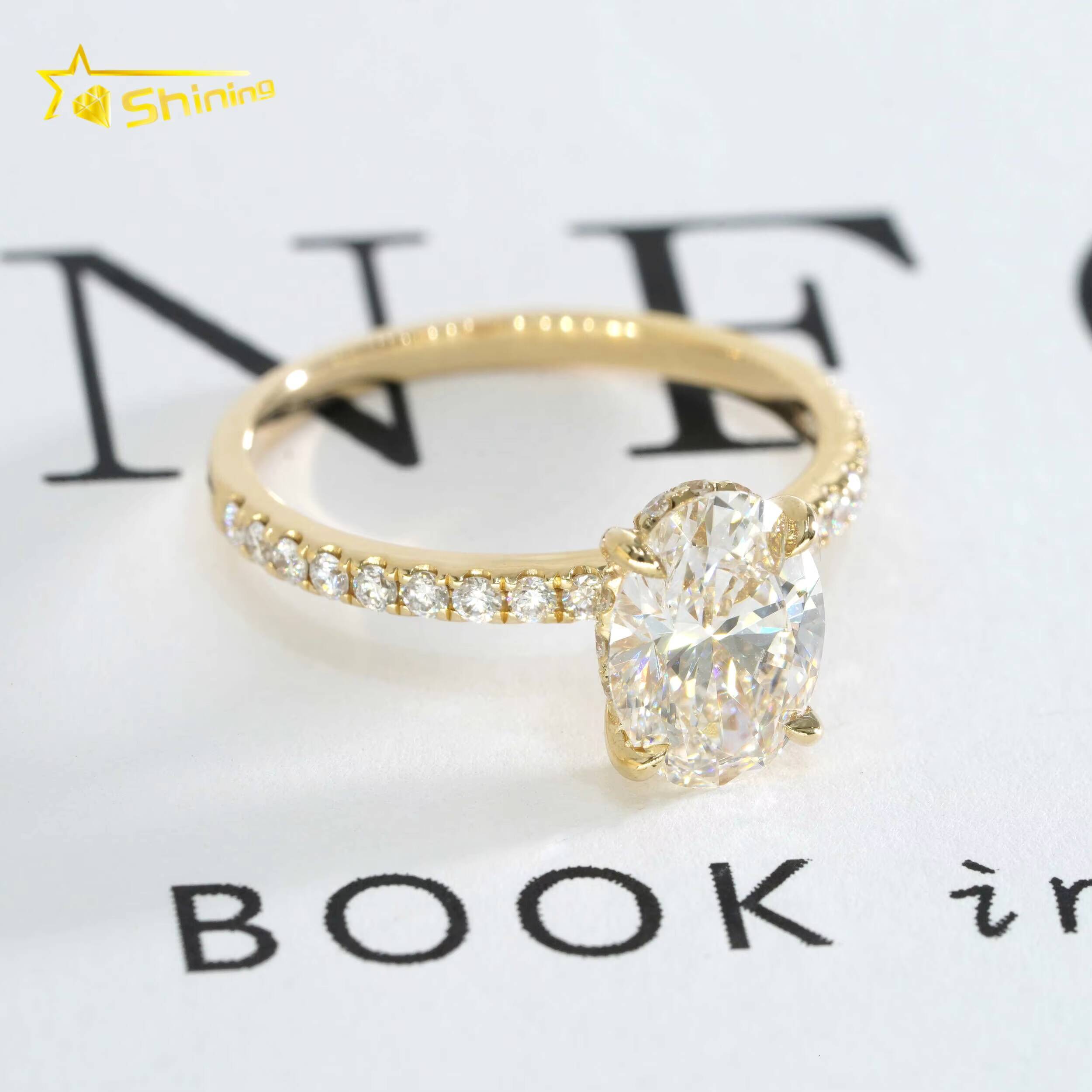 Fine Jewelry 14K Solid Yellow Gold Rings with Certificate Oval Cut 2CY VVS2 IGI Lab Grown Diamonds Engagement Rings