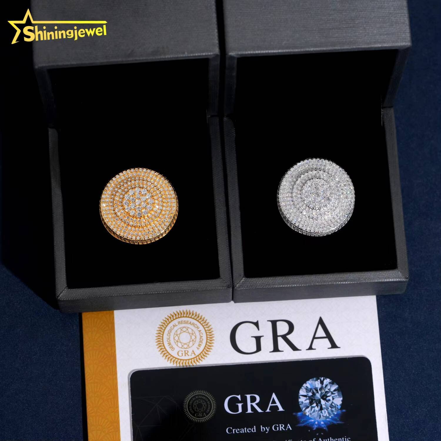 Chunky Championship Ring Round Table Front Top Ring Pass Diamond Tester Hip Hop Jewelry 925 Silver Diamond Moissanite Men Ring