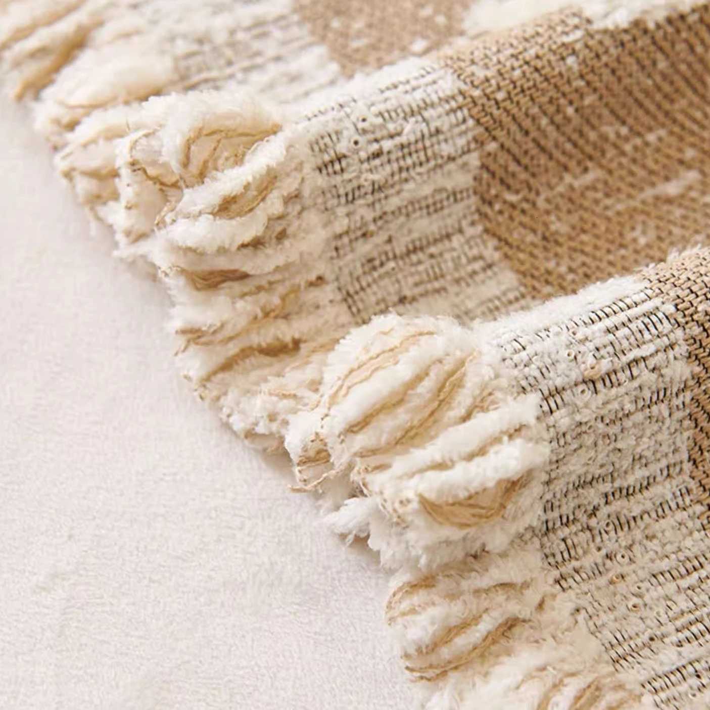 Fluffy Geometric Jacquard Warm Soft Sofa Towel with Tassels for Living Room Couch Cover Blanket C251028