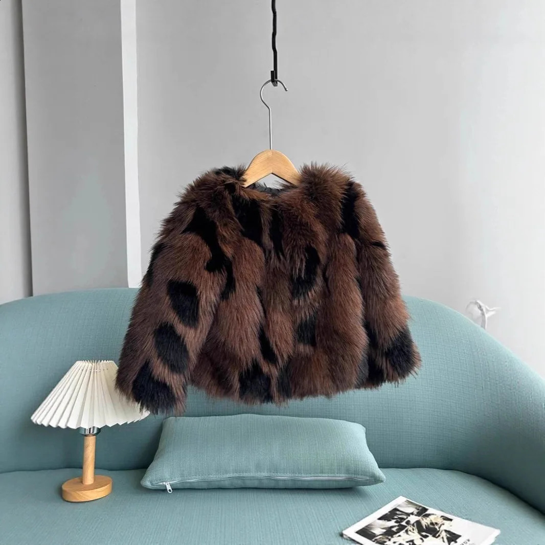 Color Matching Fox Fur Coat Girls Fur Coat Childrens Cottonpadded Clothes Fashion Casual 251023