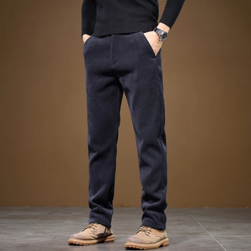 Fashion Straight Male Casual Corduroy Pants Korean Autumn Winter Business Work Trousers Solid Color Luxury Mens Clothing 251027