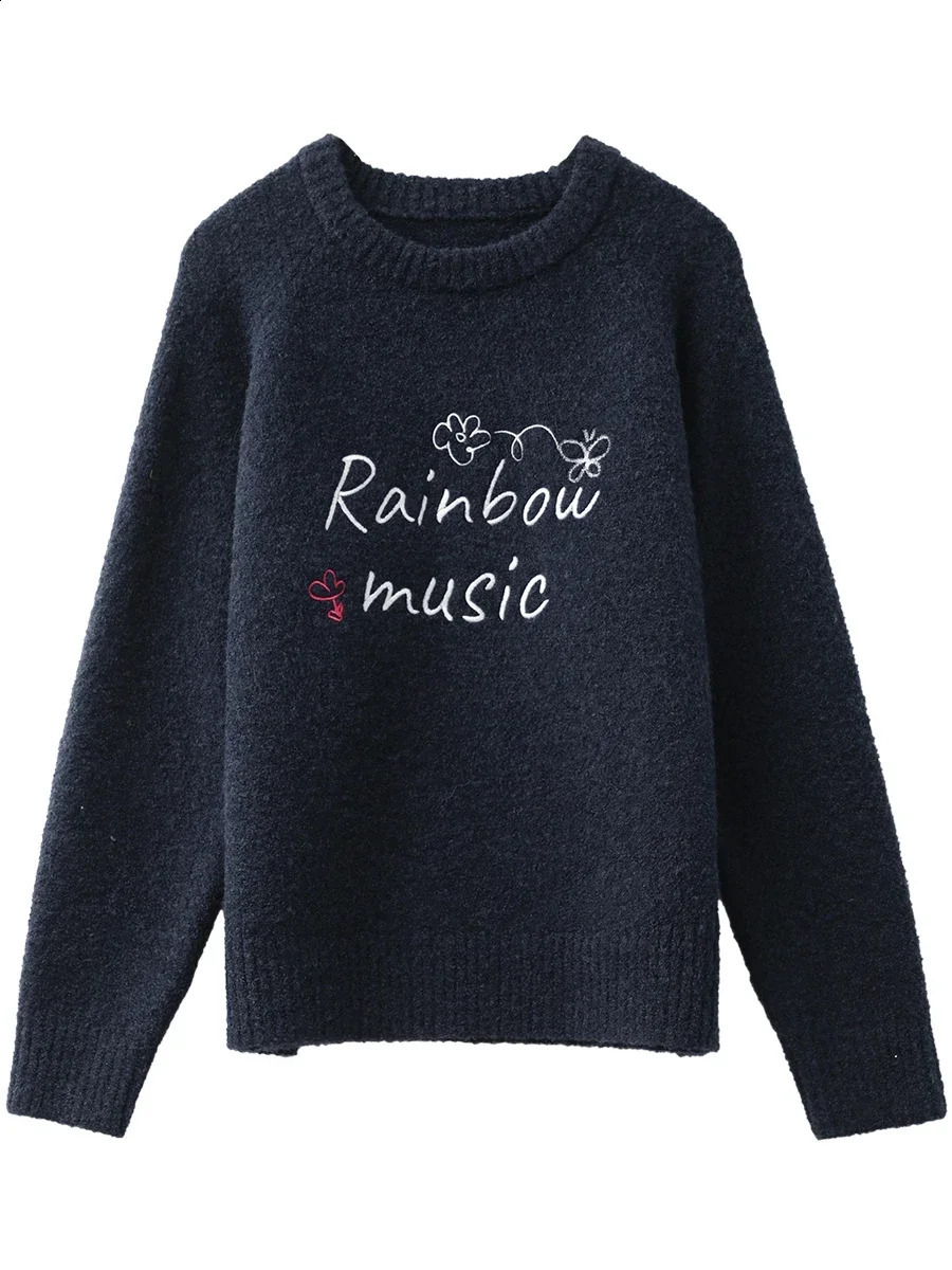 CHIC VEN Women Sweaters Casual Loose Oneck Letter and Flower Embroidered Jumpers Female Knitted Pullover Autumn Winter 2025 251027
