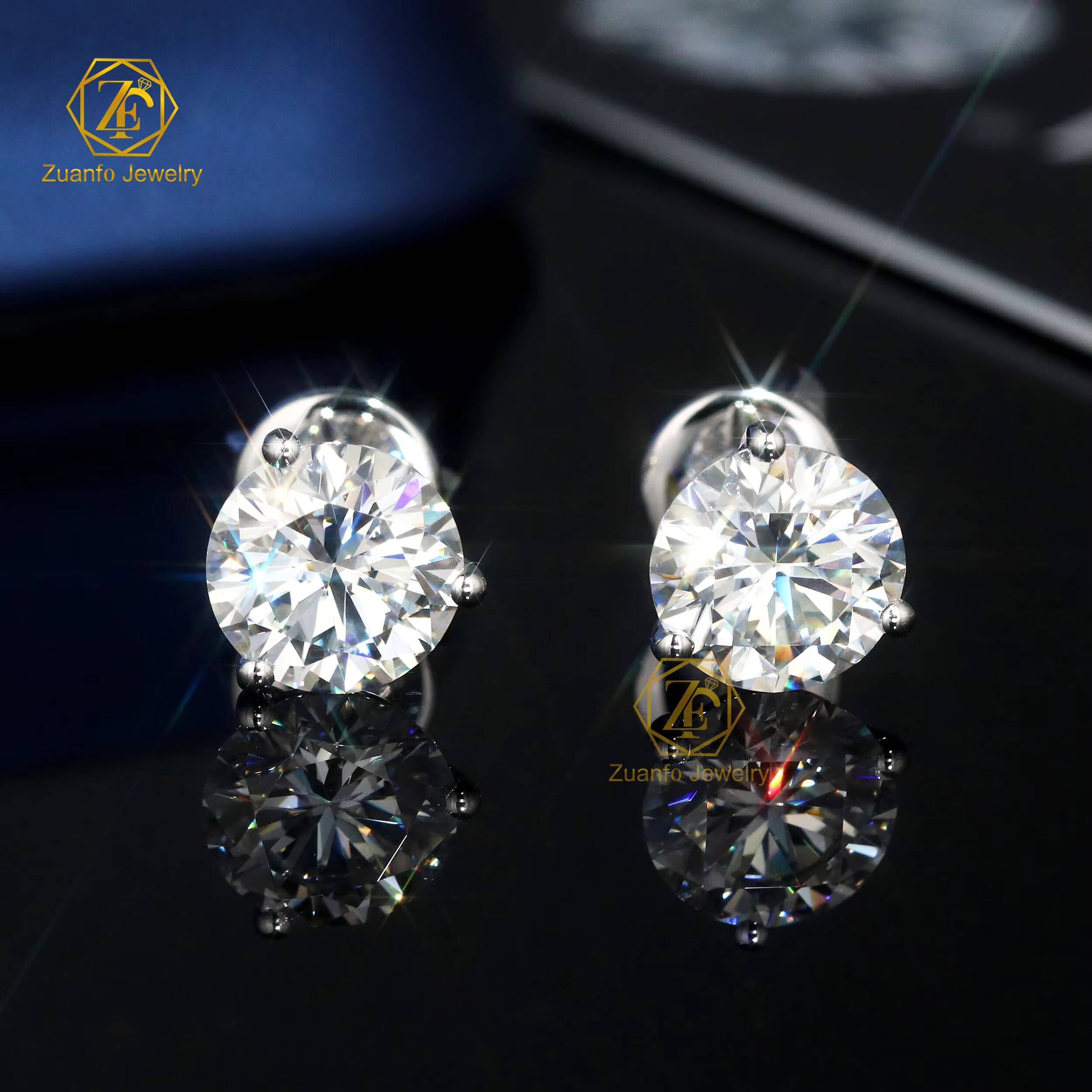 18k Moissanite Stud Earrings 65mm Round Brilliant Silver Martini Set Fine Wedding Jewelry Accessories