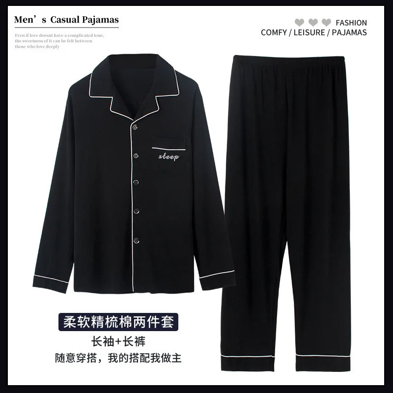 Large Size Pajamas Suit Men Spring Autumn Cotton Fat Longsleeved Cardigan Homewear Set Oversized 165Kg Loungewear Male 251017
