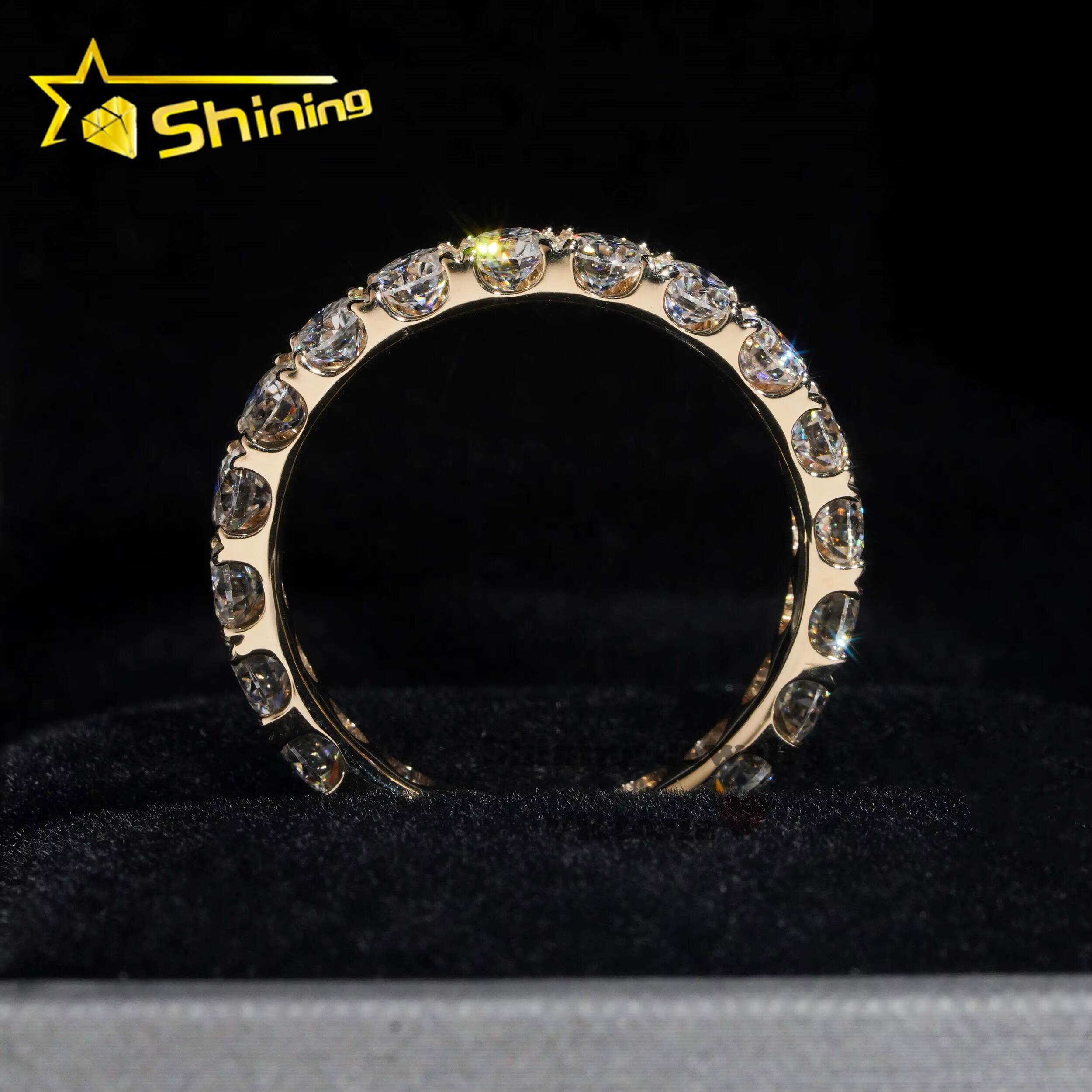 Luxury 3MM 10K 14K 18K Solid Gold Moissanite Diamond Eternity Engagement Ring Iced Out VVS Round Brilliant Cut Band Rings Women