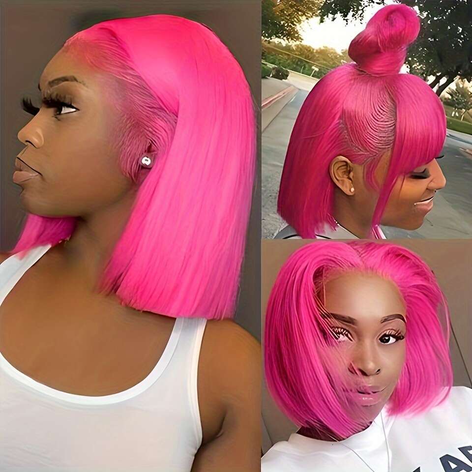 180% Density Pink Straight Bob Lace Front Wig Women - 13X4 Transparent Human Hair Wig, Elegant Shoulder-Length Style, Versatile & Natural Look For Eve