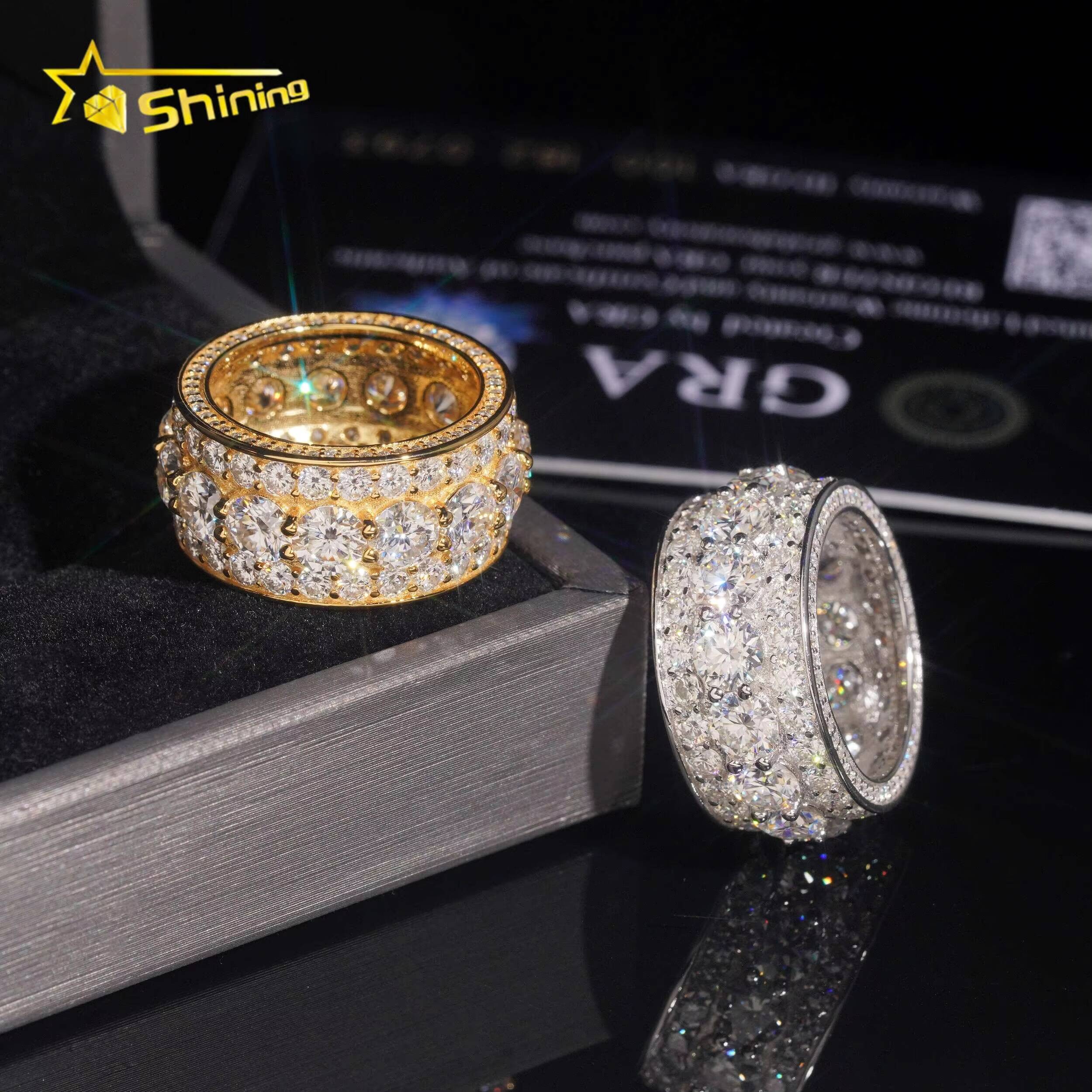 Hot Selling Competitive Price Hip Hop Eternity VVS Moissanite 925 Sterling Silver Gold Plated Ring for Men