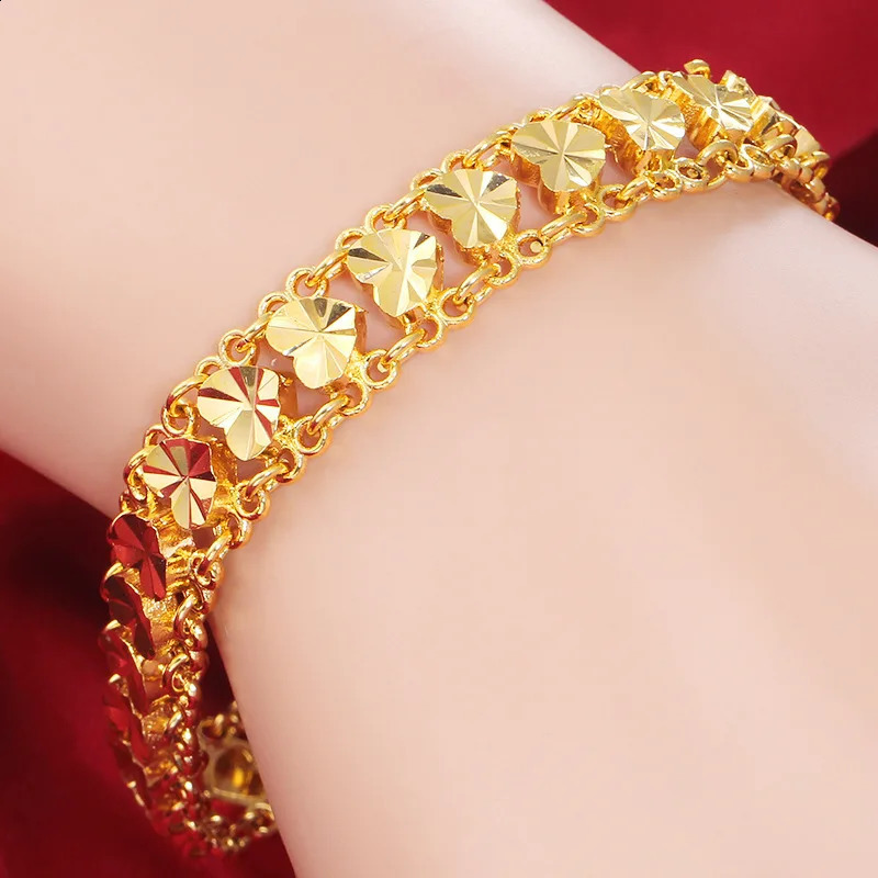 Cute 22K Gold Bracelet for Women Wedding Engagement Jewelry Widen Watch Chain Bracelet Not Fade Fine Jewelry Gifts 251027