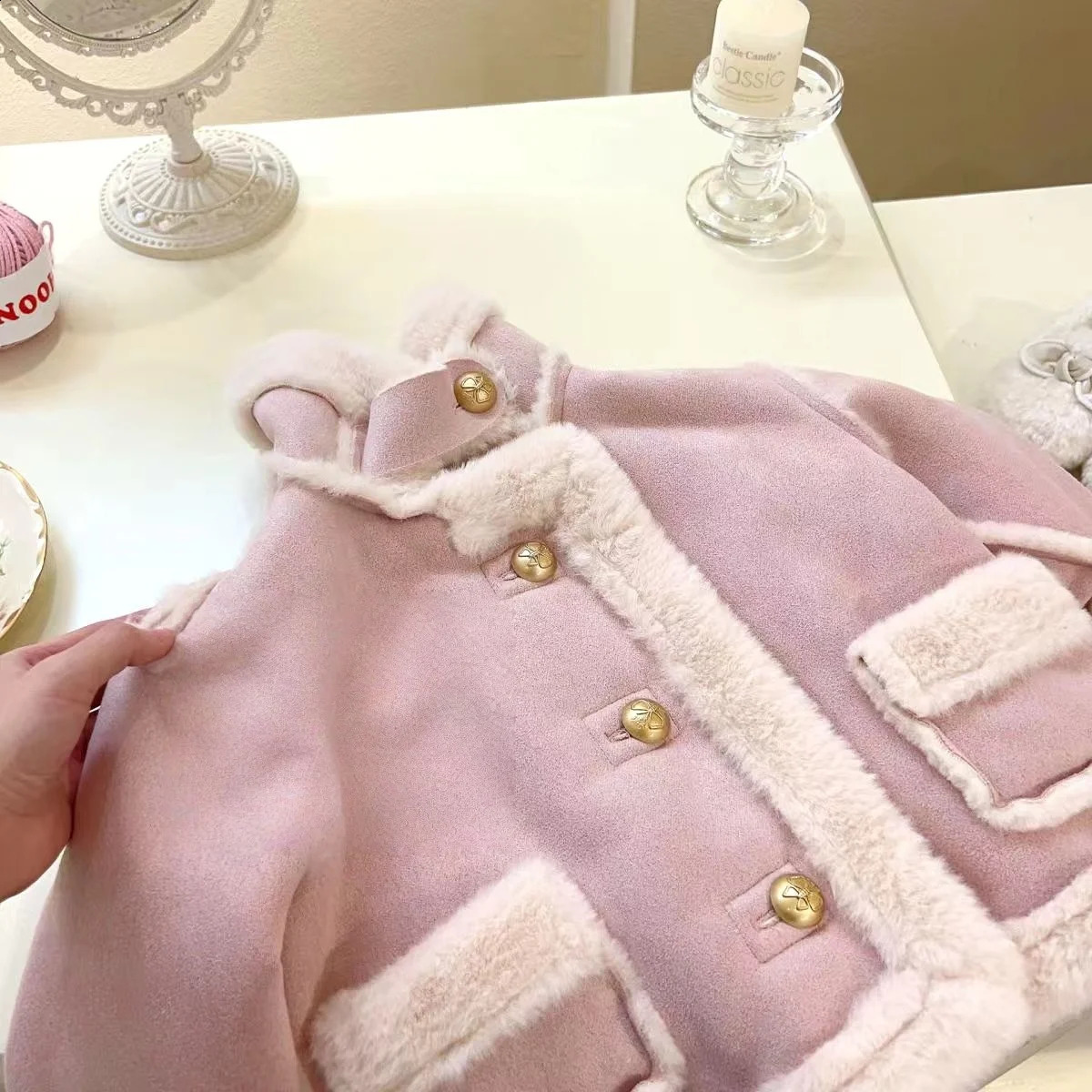 Princess Girls Winter Coat 27Y Faux Shearling FleeceLined Toddler Jacket Warm Thickened Kids Outerwear with Fur Trim 251023