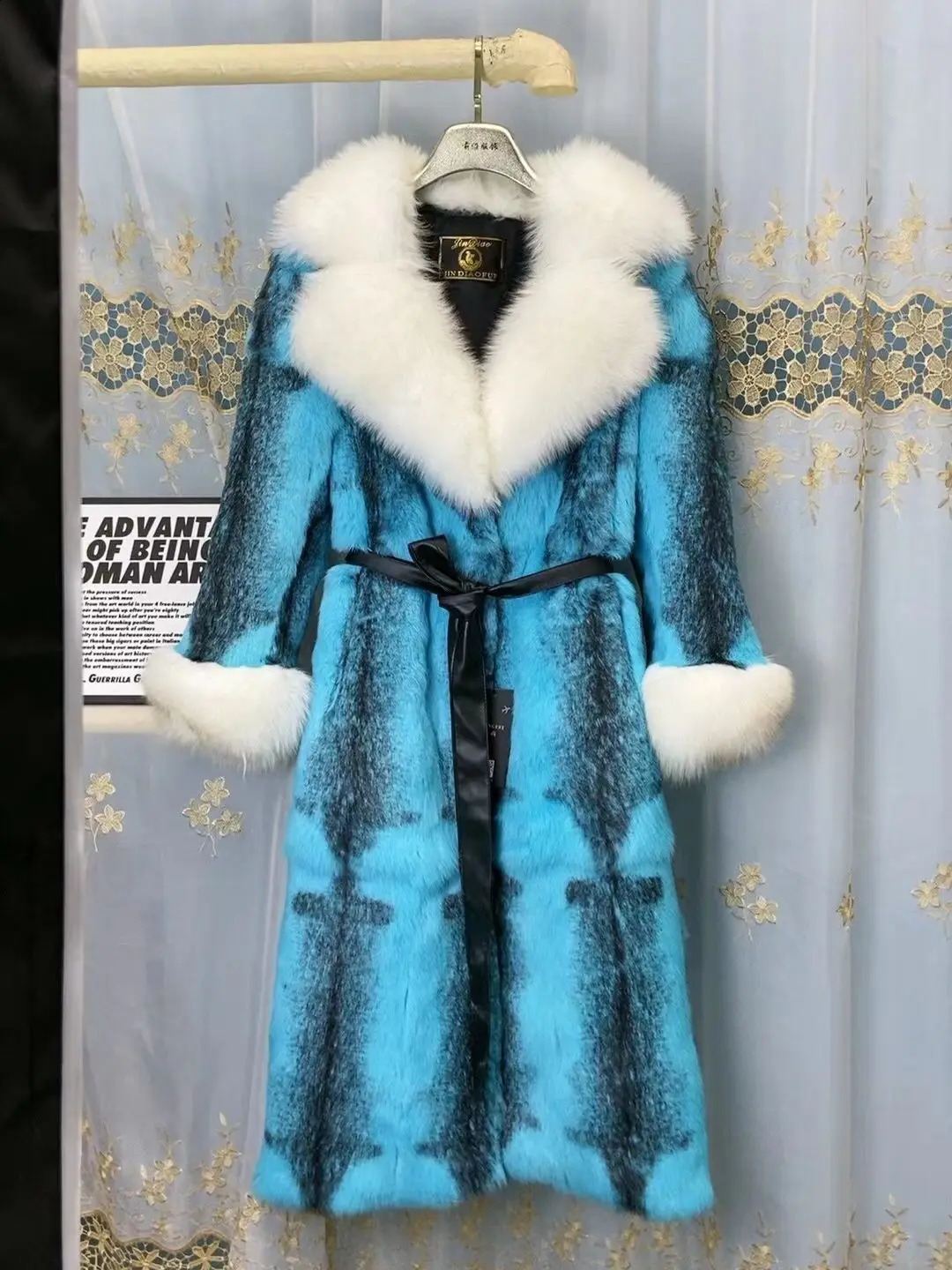 Style Winter Natural Rabbit Fur Long Coat With Silver Fox Fur Collar and Sleeve Jacket For Women Outerwea 251027