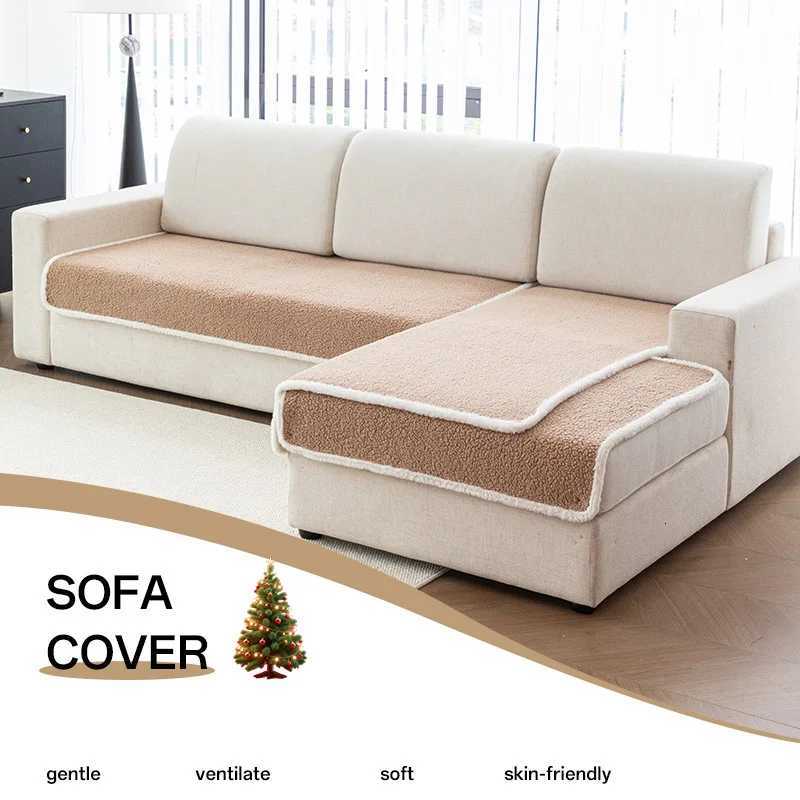 Solid Lamb Wool Sofa Cover for Living Room AntiSlip WearResistant Couch Covers for Autumn and Winter Soft Armless Seat Cushion C251028