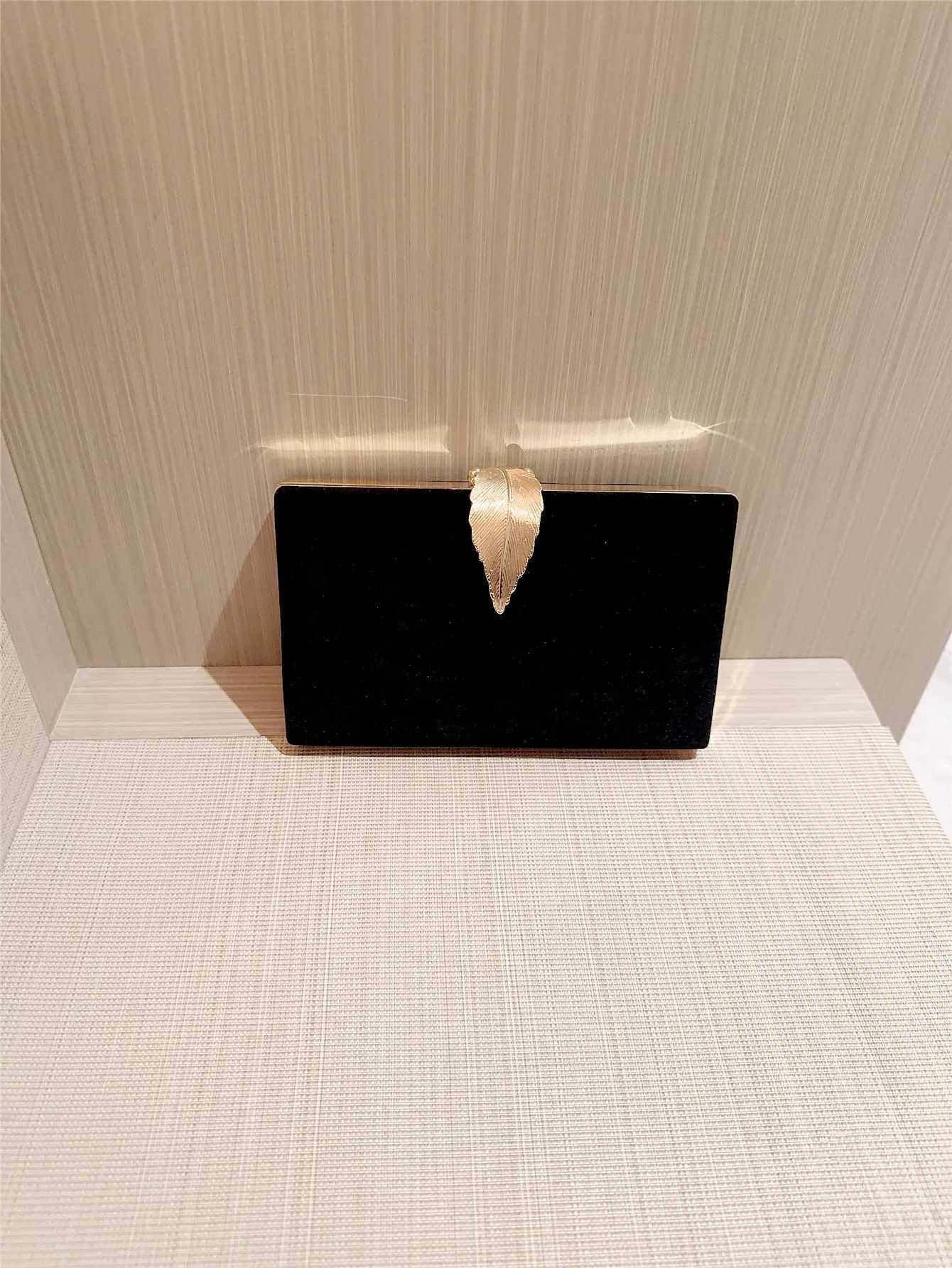 European and American Fashionable Dinner Bag Metal Leaf Clutch Bag Velvet Square Box Bag Crossbody Chain Bag Evening Bag Dress Bag H251027