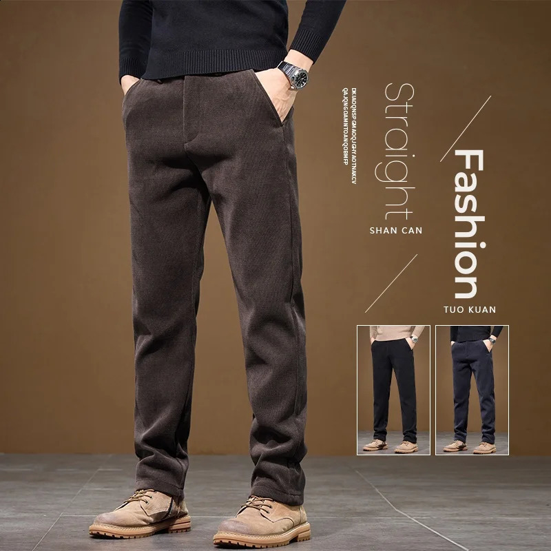 Fashion Straight Male Casual Corduroy Pants Korean Autumn Winter Business Work Trousers Solid Color Luxury Mens Clothing 251027