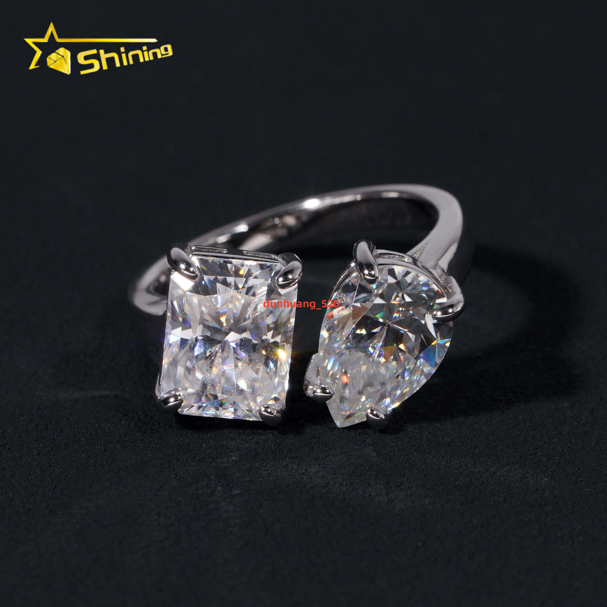 Iced Out Fashion Jewelry Diamond Engagement Wedding Ring 925 Solid Silver D VVS Radiant Pear Cut Moissanite Ring for Women