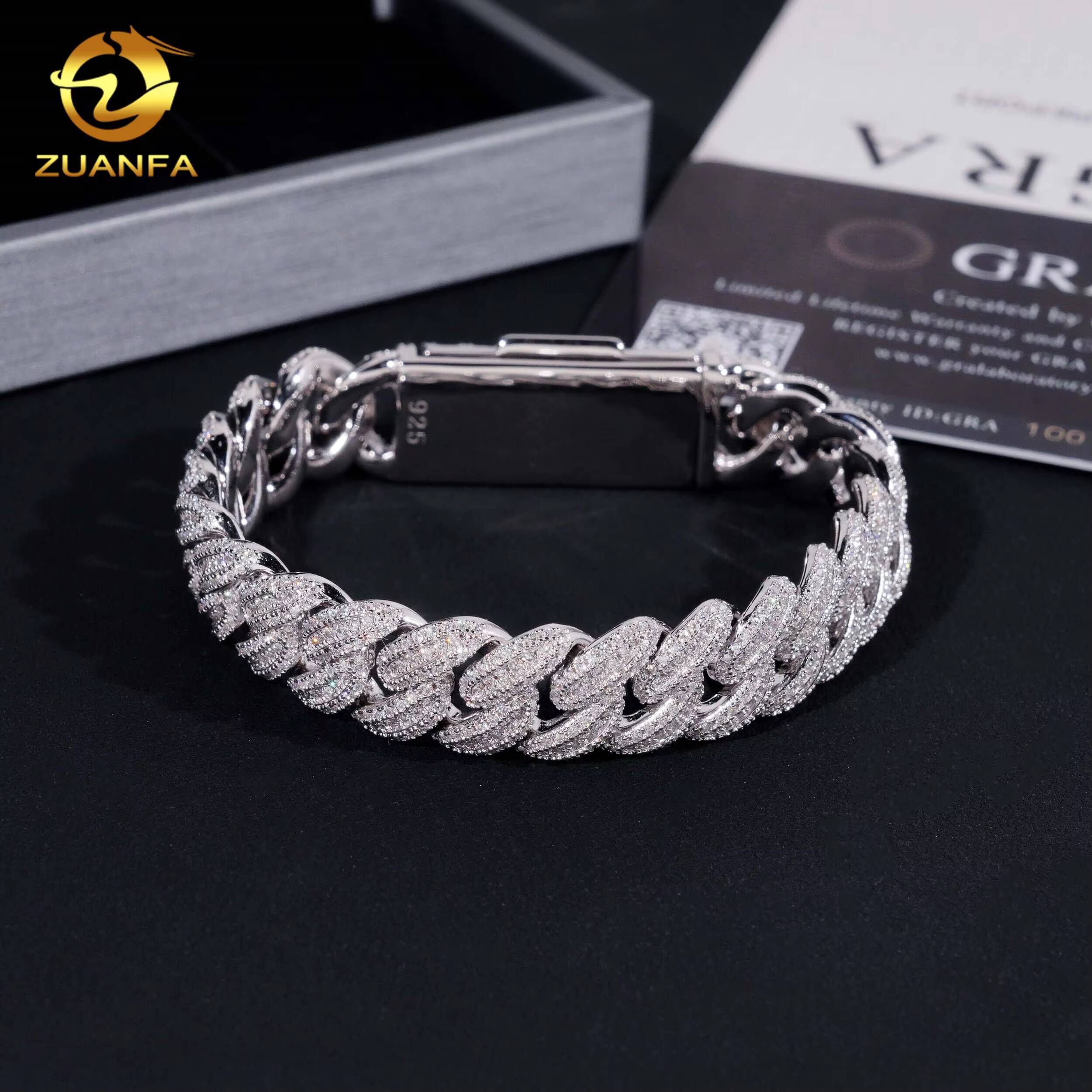 Zuanfa Jewelry Moissanite Cross Bracelet 13mm Cuban Link Chain Moissanite Cuban Link Bracelet Cuban Chain