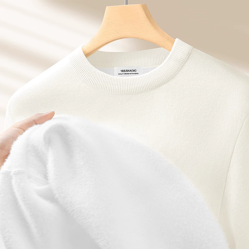 Winter One-piece Modal Men's Designer Sweater Crew Neck Sweater New Fleece-lined Thickened Knitted Wool Warm Base Shirt