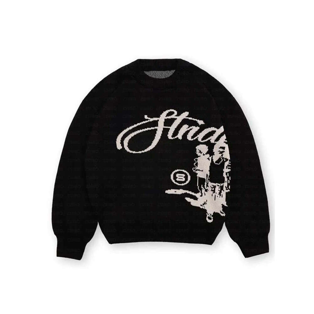 New Trendy American Jacquard Street Hip-Hop Unisex Knitted Pullover Sweater Y2K Style