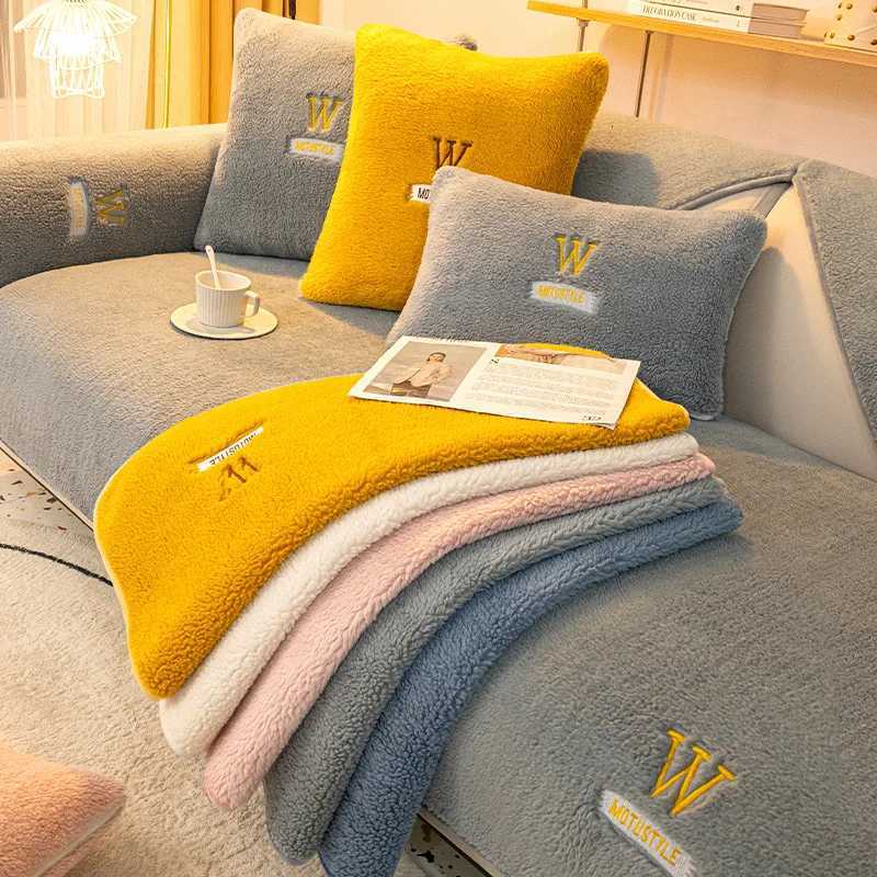 Nordic Sofa Cover Antiskid Thickened Plush Cushion Warm Cover Simple Imitation Cashmere Sofa Towel Cushion Cover For Leather C251028