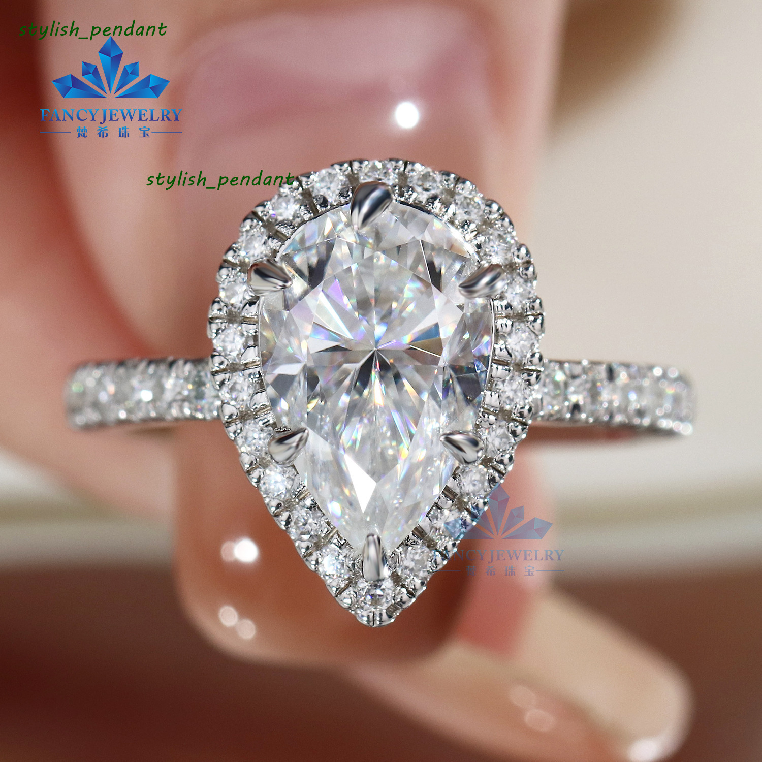 Factory Custom 1CT5CT Pear Cut Moissanite Diamond Engagement Ring 10K18K Solid Gold Eternity Band for Women Couples Jewelry