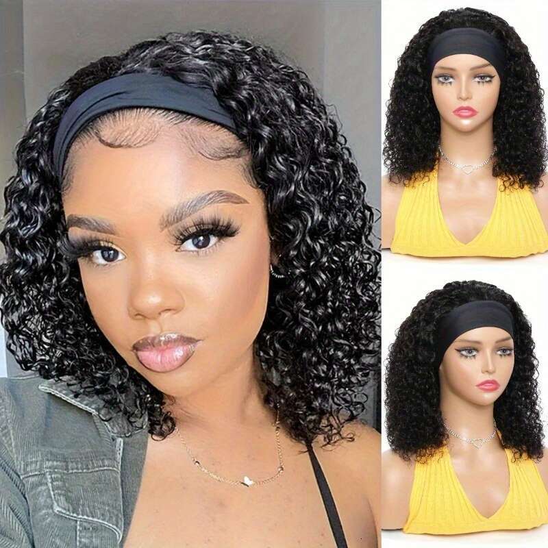 200% Density Brazilian Remy Human Hair Wig - Glueless Headband Deep Wave Sporty Style Rose Net For Women, Natural Look & Secure Fit, All Ethnicities, 