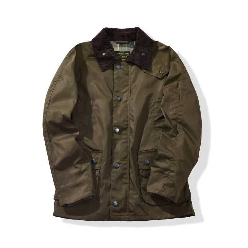 American Vintage Casual Amekaji Waxed Hunting Jacket MidLength Trench Coat with WaistTailored Fit OKONKWO X251028