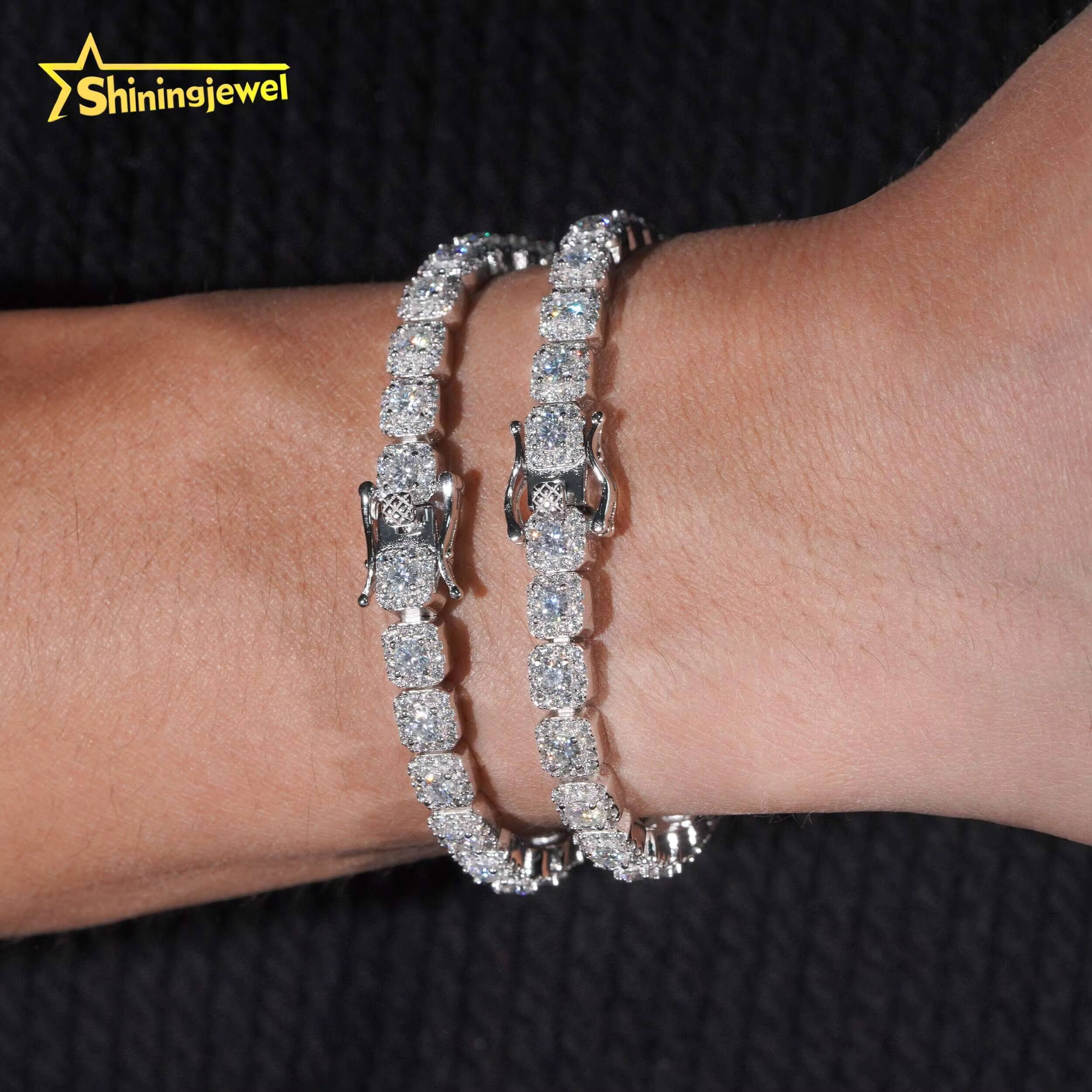 6mm Moissanite Tennis Chain Hip Hop Jewelry Iced Out Moissanite Bracelet Women 925 Silver TableTennis Engraved Gift