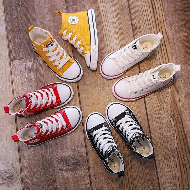 Children's High Top Canvas Shoes Spring Autumn Casual Style for Boys And Girls Baby White Sneakers Comfortable Fabric Footwear ddmyshoesvip