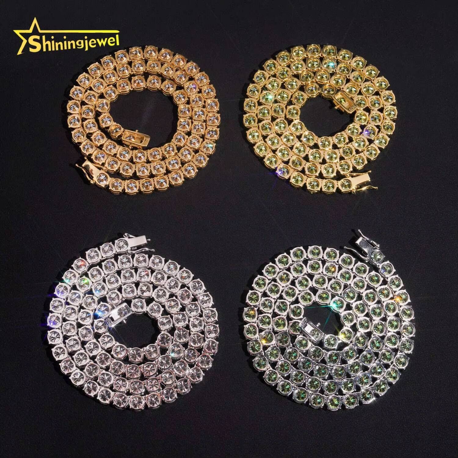 New Stock Fine Jewelry 925 Sterling Silver Fashion Necklaces 65MM Diamond Iced Out Moissanite Tennis Chain Necklace