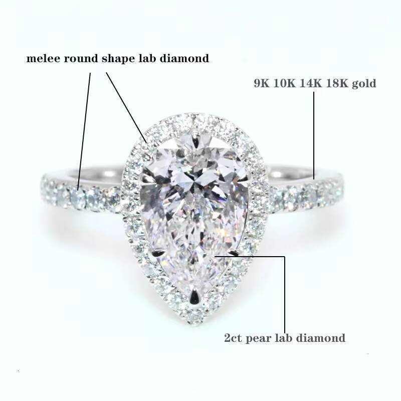 9K 10K 14K 18K Lab Diamonds Rings IGI Certificate Pear Shape E VS Lab Grown Diamond Ring for Wedding Engagement