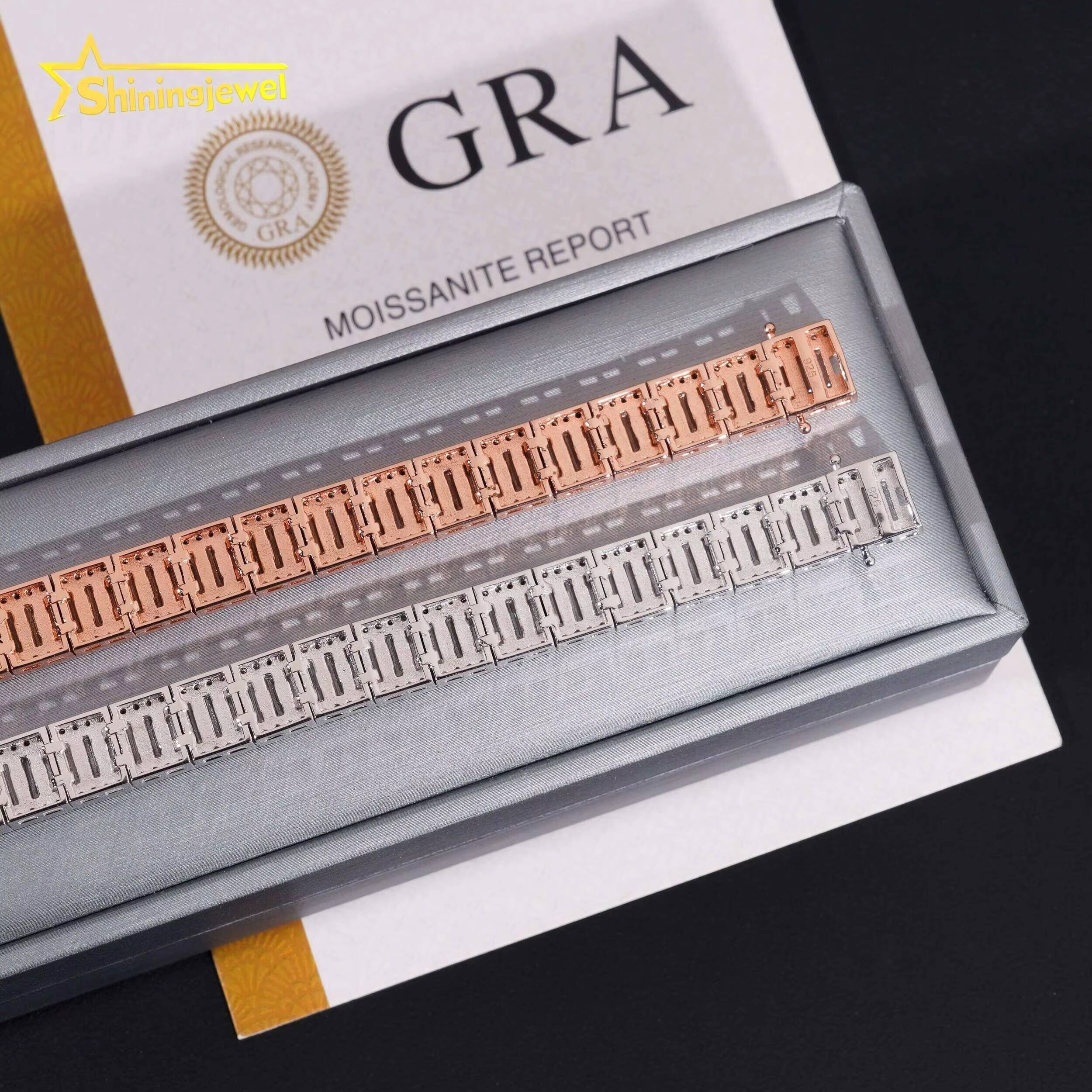 Luxury Jewelry Hip Hop Style 925 Sterling Silver 9mm Width Baguette Diamond Moissanite Tennis Bracelet