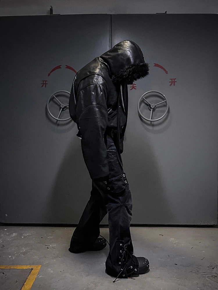 Mauroicardi Spring Autumn Cool Short Oversized Thick Warm Pu Leather Jacket Men with Faux Fur Trim Hood Luxury Designer Clothes 251027