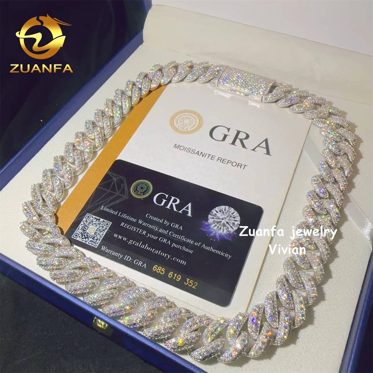 VVS Moissanite Diamond Buss Down Sterling Silver 925 Moissanite Hip Hop Jewelry 18MM Cuban Link Moissanite Necklace