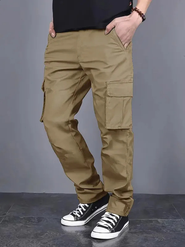 Mens casual multi pocket work pants with loose fit and drawstring waistband suitable for hikingfishingand outdoor exploration 251027