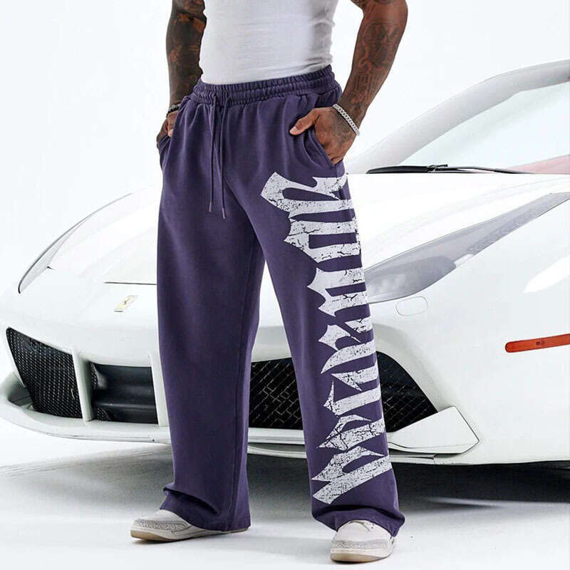 Trendy American Style Wide-Leg Unisex Sweatpants with Personalized Letter Print Straight-Leg Casual Long Pants