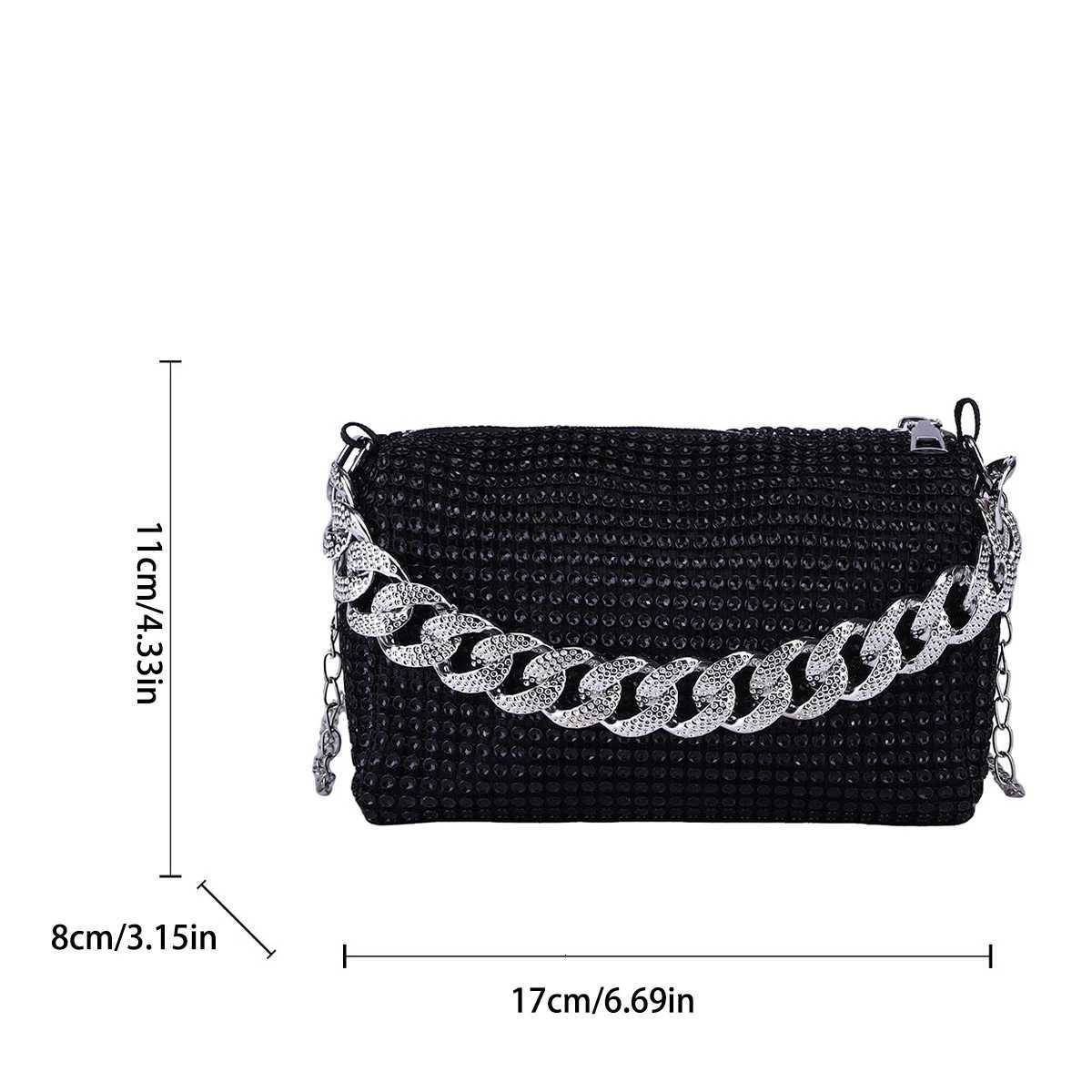 Glamorous Evening Bag Shoulder Handbag for Women Shiny Rhinestone Chain Handle PVC Materialfor Party Gala Formal EventsW251028