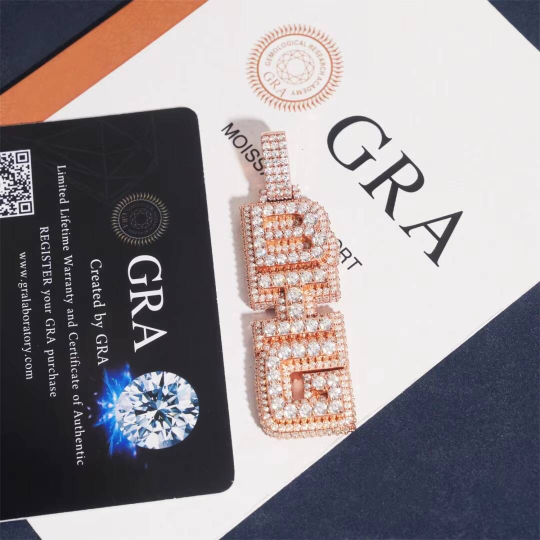 Customized Personal Rapper 3D Jewelry 925 Silver Charms Trendy Pendant Fully Iced Out Moissanite Letter Initial Hip Hop Pendant