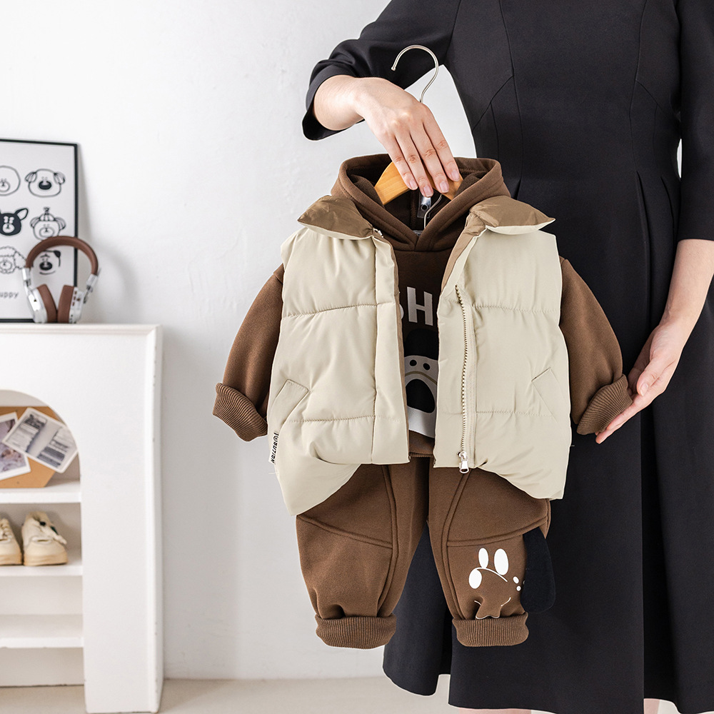 Free Shipping 2025 Boys Winter 3-Piece Set, Thickened 3D Dog Vest Outfit, Warm Thermal Clothing for Toddler & Infant