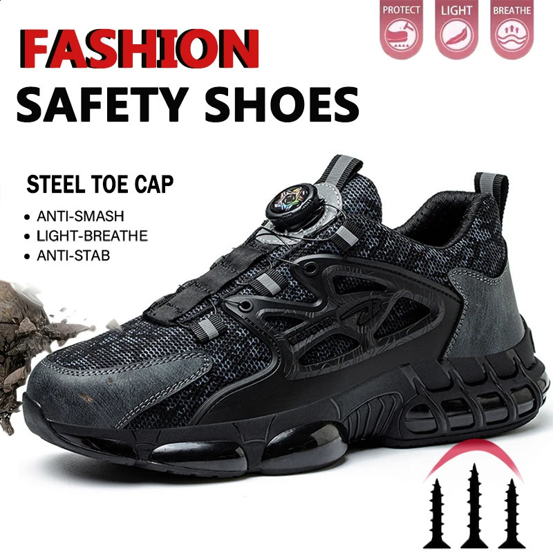 Safety Shoes For Men Steel Toe AntiPuncture Mens Work Shoes Slip Resistant Reinforced Sole Rotating Button Fashion Sneaker 251023