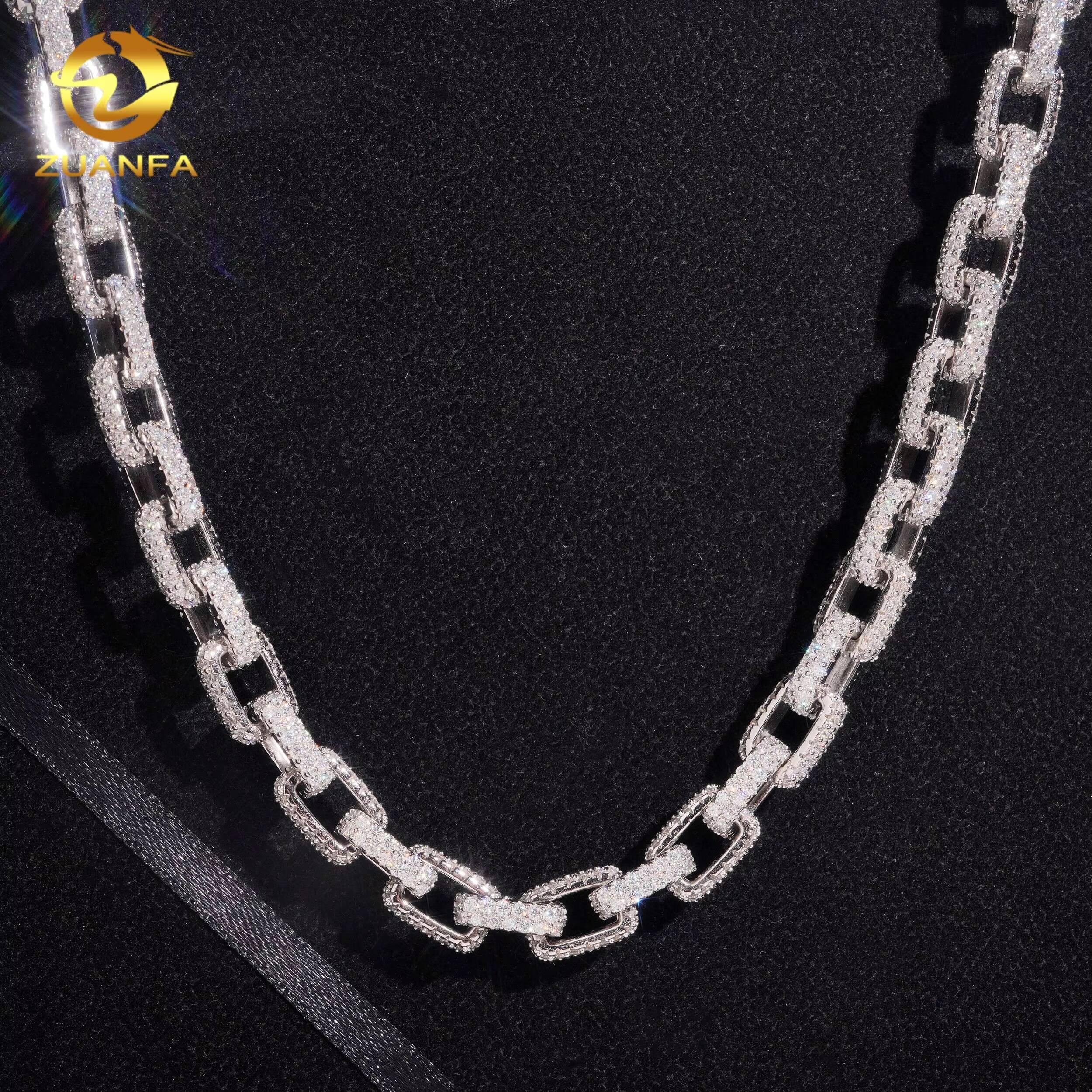 10mm Moissanite Hip Hop Jewelry Moissanite Diamond Cuban Link Chain 925 Silver Iced Out Cuban Chain Square